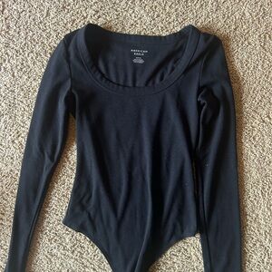 American Eagle Outfitters Fitted Black Long Sleeve Bodysuit